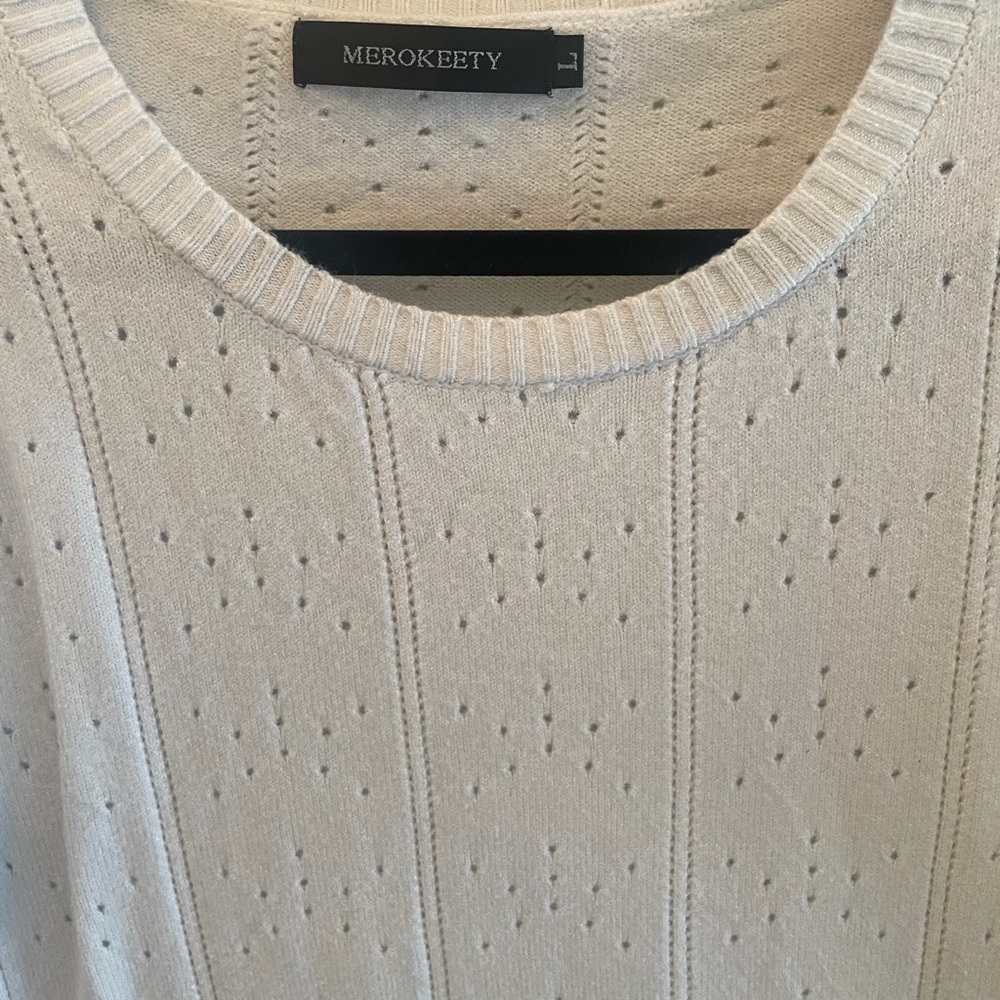 Merokety Women's Cream Crew Neck Sweater